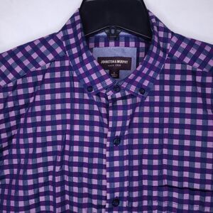 Johnston Murphy Shirt Mens Large Gingham Purple Cotton